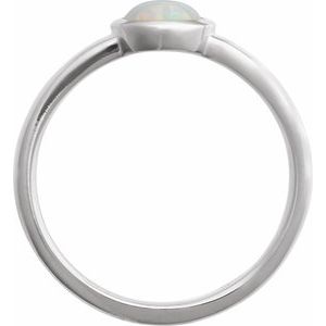 Sterling Silver Lab-Grown White Opal Cabochon Ring