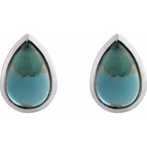 Sterling Silver Natural London Blue Topaz Cabochon Earrings – image 2