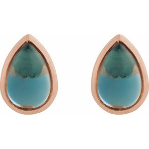 14K Rose Gold Natural London Blue Topaz Cabochon Earrings