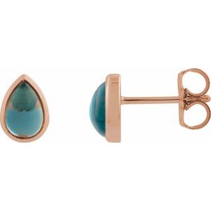 14K Rose Gold Natural London Blue Topaz Cabochon Earrings