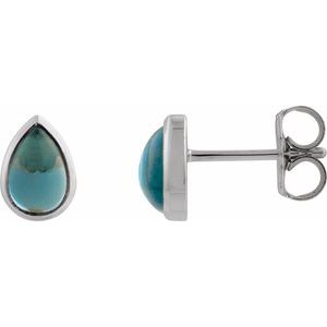 Sterling Silver Natural London Blue Topaz Cabochon Earrings