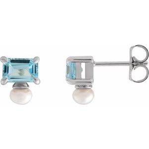 Platinum Natural Sky Blue Topaz & Cultured White Freshwater Pearl Earrings