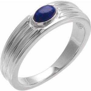 Platinum 5x3 mm Oval Natural Lapis Cabochon Ring