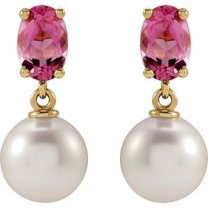 14K Yellow Gold Cultured White Akoya Pearl & Natural Pink Tourmaline – image 2