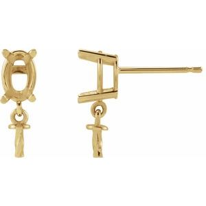 14K Yellow Gold 6x4 mm Oval Dangle Earring Mounting for 7-8 mm Pearl