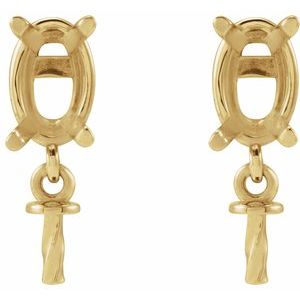14K Yellow Gold 6x4 mm Oval Dangle Earring Mounting for 7-8 mm Pearl – image 2