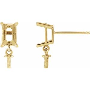 14K Yellow Gold 6x4 mm Emerald Dangle Earring Mounting for 7-8 mm Pearl