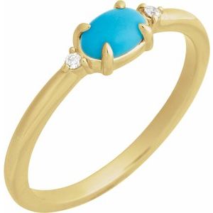 14K Yellow Gold Natural Turquoise & .03 CTW Natural Diamond Ring