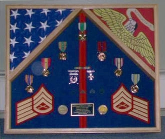 Military 2 Flag Shadow case, 2 Flag Military flag display case.