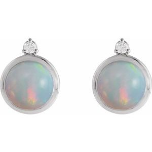 14K White Gold Natural Ethiopian Opal & .06 CTW Natural Diamond Earrings – image 2