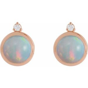 14K Rose Gold Natural Ethiopian Opal & .06 CTW Natural Diamond Earrings – image 2