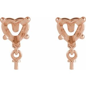 14K Rose Gold 5 mm Heart Earring Mounting for 7 mm Pearl – image 2