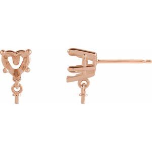 14K Rose Gold 5 mm Heart Earring Mounting for 7 mm Pearl