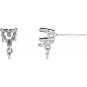 14K White Gold 5 mm Heart Earring Mounting for 7 mm Pearl