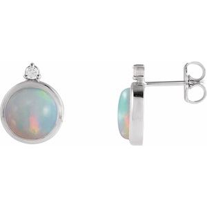 14K White Gold Natural Ethiopian Opal & .06 CTW Natural Diamond Earrings