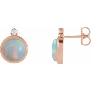 14K Rose Gold Natural Ethiopian Opal & .06 CTW Natural Diamond Earrings