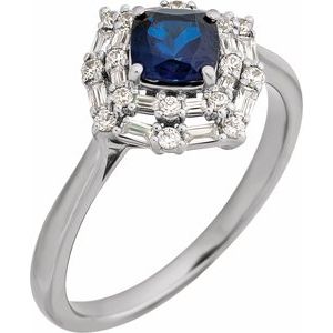 14K White Gold Natural Blue Sapphire & 1/3 CTW Natural Diamond Ring