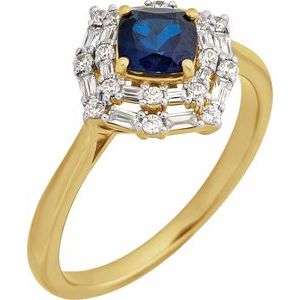 14K Yellow Gold Natural Blue Sapphire & 1/3 CTW Natural Diamond Ring