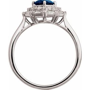 14K White Gold Natural Blue Sapphire & 1/3 CTW Natural Diamond Ring