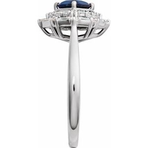 14K White Gold Natural Blue Sapphire & 1/3 CTW Natural Diamond Ring