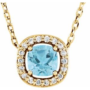 14K Yellow Gold Natural Sky Blue Topaz & .04 CTW Natural Diamond 16" Necklace