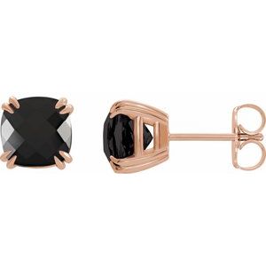 14K Rose Gold 6x6 mm Cushion Natural Onyx Earrings