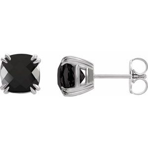14K White Gold 6x6 mm Cushion Natural Onyx Earrings
