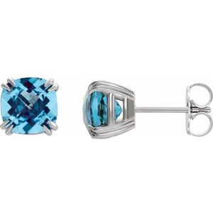 Sterling Silver 6x6 mm Cushion Natural Swiss Blue Topaz Earrings