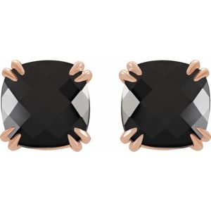 14K Rose Gold 6x6 mm Cushion Natural Onyx Earrings – image 2