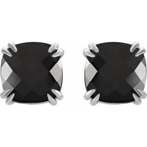 Sterling Silver 6x6 mm Cushion Natural Onyx Earrings – image 2