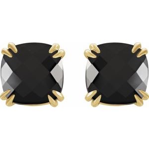 14K Yellow Gold 6x6 mm Cushion Natural Onyx Earrings