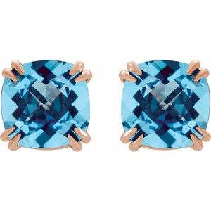 14K Rose Gold 6x6 mm Cushion Natural Swiss Blue Topaz Earrings – image 2