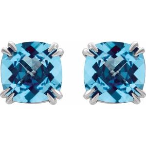 Sterling Silver 6x6 mm Cushion Natural Swiss Blue Topaz Earrings – image 2
