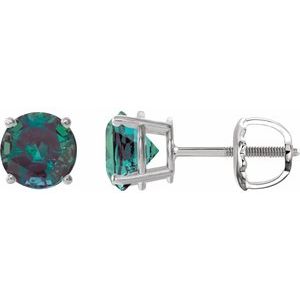Sterling Silver 7 mm Lab-Grown Alexandrite Earrings