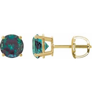 14K Yellow Gold 7 mm Lab-Grown Alexandrite Earrings