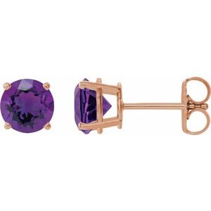 14K Rose Gold 6 mm Natural Amethyst Earrings