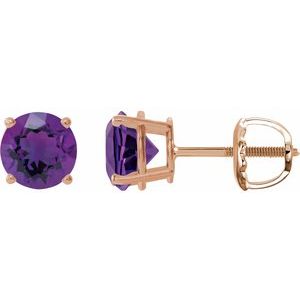 14K Rose Gold 8 mm Natural Amethyst Earrings