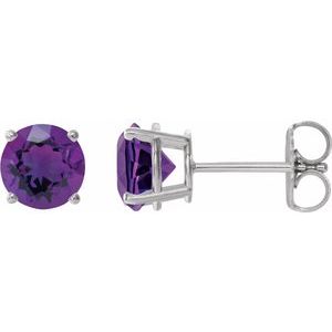 14K White Gold 7 mm Natural Amethyst Earrings