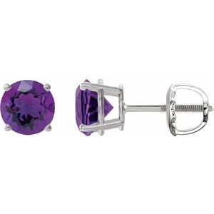 Sterling Silver 8 mm Natural Amethyst Earrings