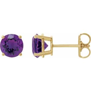 14K Yellow Gold 6 mm Natural Amethyst Earrings