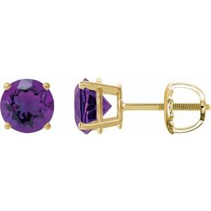 14K Yellow Gold 6 mm Natural Amethyst Earrings