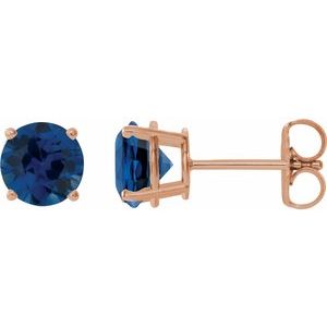 14K Rose Gold 7 mm Lab-Grown Blue Sapphire Earrings