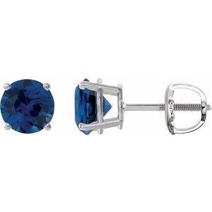 14K White Gold 6 mm Lab-Grown Blue Sapphire Earrings