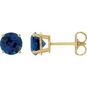 14K Yellow Gold 8 mm Lab-Grown Blue Sapphire Earrings