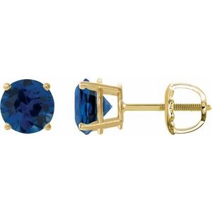 14K Yellow Gold 8 mm Lab-Grown Blue Sapphire Earrings