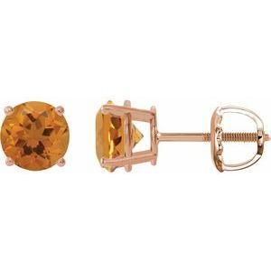14K Rose Gold 8 mm Natural Citrine Earrings