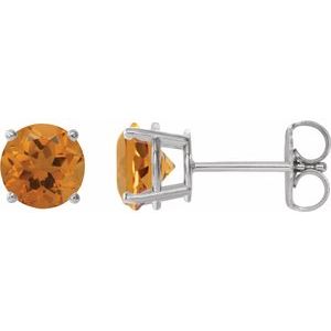 14K White Gold 8 mm Natural Citrine Earrings
