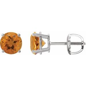 14K White Gold 6 mm Natural Citrine Earrings