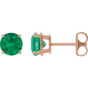 14K Rose Gold 8 mm Lab-Grown Emerald Earrings