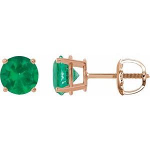 14K Rose Gold 8 mm Lab-Grown Emerald Earrings